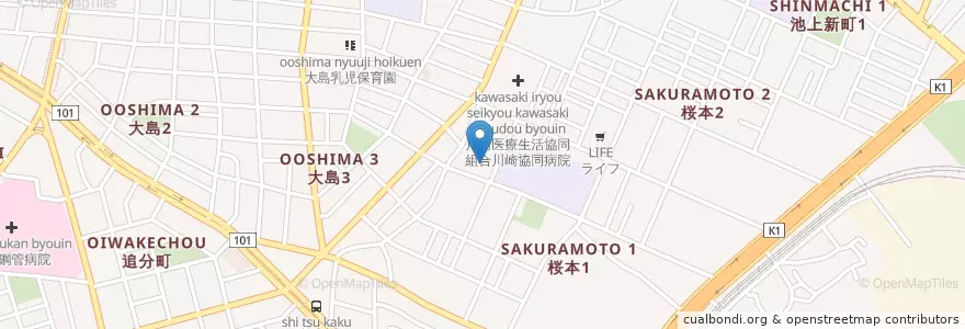 Mapa de ubicacion de 桜本保育園 en Japan, Kanagawa Prefecture, Kawasaki, Kawasaki Ward.