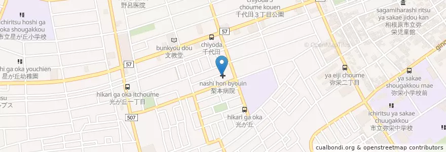 Mapa de ubicacion de 梨本病院 en Japan, Präfektur Kanagawa, 相模原市, 中央区.