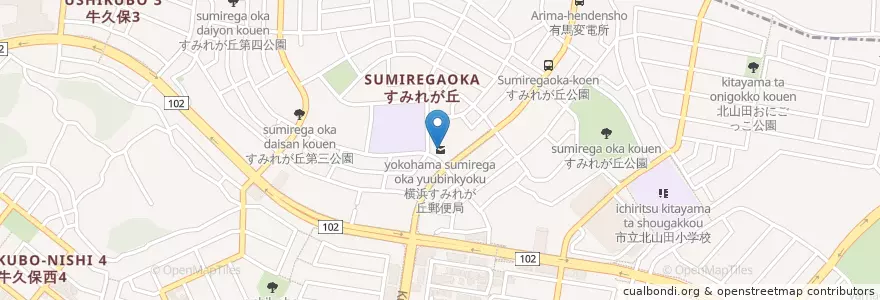 Mapa de ubicacion de 横浜すみれが丘郵便局 en Giappone, Prefettura Di Kanagawa, 横浜市, 都筑区.