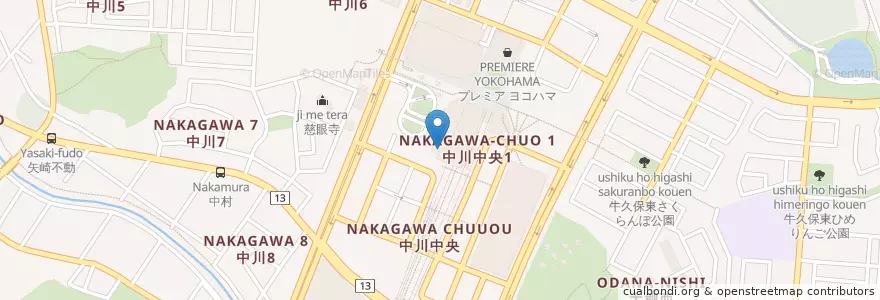 Mapa de ubicacion de 横浜センター北駅前郵便局 en 일본, 가나가와현, 요코하마시, 都筑区.