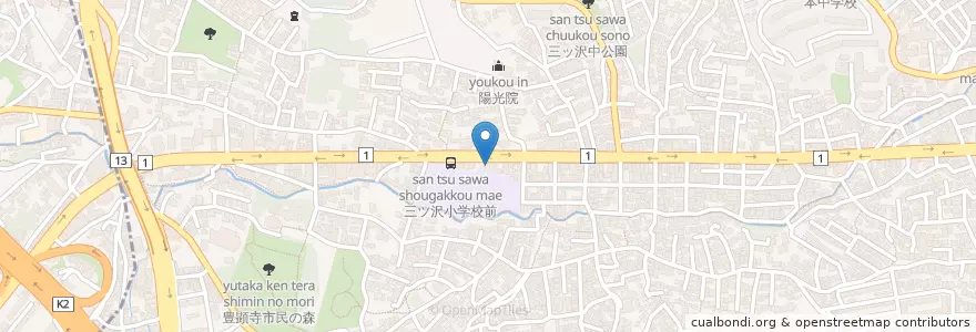 Mapa de ubicacion de 横浜三ッ沢郵便局 en Japón, Prefectura De Kanagawa, Yokohama, 神奈川区.