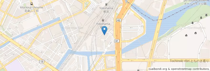 Mapa de ubicacion de 横浜中央郵便局 en Japon, Préfecture De Kanagawa, 横浜市, 西区, 神奈川区.