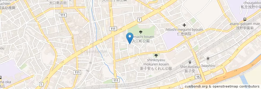 Mapa de ubicacion de 横浜入江郵便局 en Japan, Kanagawa Prefecture, Yokohama, Kanagawa Ward.