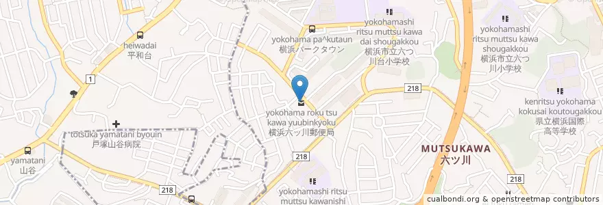Mapa de ubicacion de 横浜六ッ川郵便局 en Japão, 神奈川県, 横浜市, 南区.