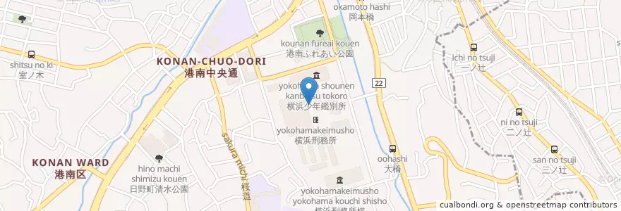 Mapa de ubicacion de 横浜刑務所 en ژاپن, 神奈川県, 横浜市, 港南区.