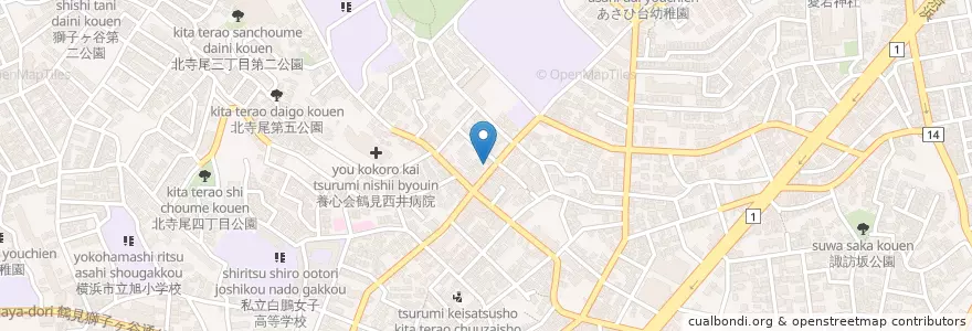 Mapa de ubicacion de 横浜北寺尾三郵便局 en Jepun, 神奈川県, 横浜市, 鶴見区.