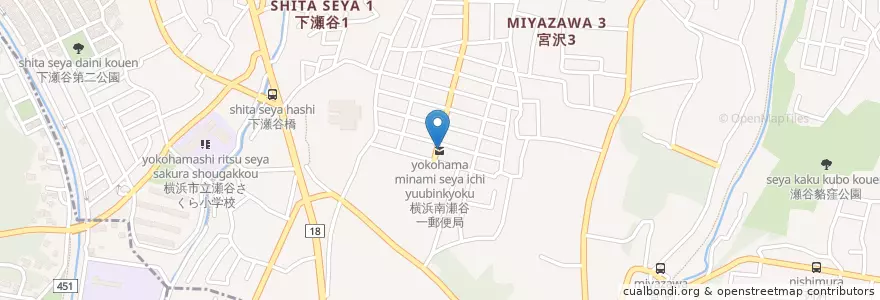 Mapa de ubicacion de 横浜南瀬谷一郵便局 en Japão, 神奈川県, 横浜市.