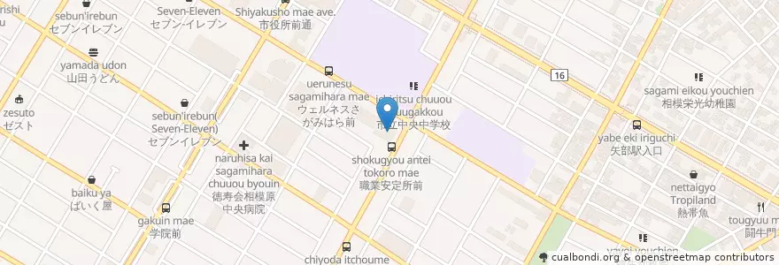 Mapa de ubicacion de 横浜地方検察庁相模原区検察庁 en Japonya, 神奈川県, 相模原市, 中央区.