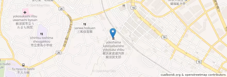 Mapa de ubicacion de 横浜地方裁判所横須賀支部 en 日本, 神奈川県, 横須賀市.