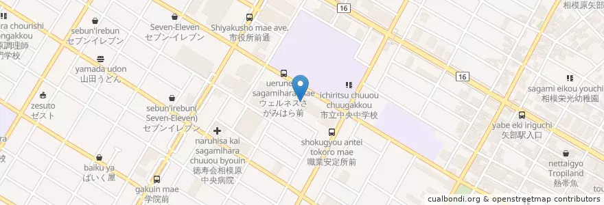 Mapa de ubicacion de 横浜地方裁判所相模原簡易裁判所 en 日本, 神奈川県, 相模原市, 中央区.