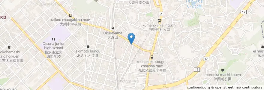 Mapa de ubicacion de 横浜大倉山郵便局 en Japón, Prefectura De Kanagawa, Yokohama, Kohoku.