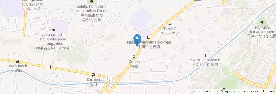Mapa de ubicacion de 横浜大棚郵便局 en Japan, Präfektur Kanagawa, Yokohama, 都筑区.