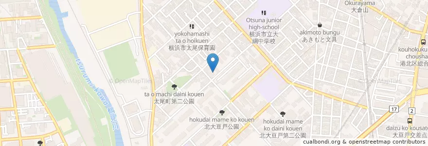 Mapa de ubicacion de 横浜太尾南郵便局 en Japan, Präfektur Kanagawa, Yokohama, 港北区.