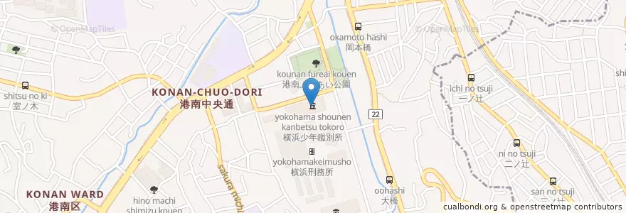 Mapa de ubicacion de 横浜少年鑑別所 en ژاپن, 神奈川県, 横浜市, 港南区.