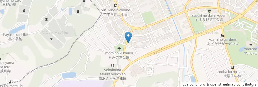 Mapa de ubicacion de 横浜市もみの木台保育園 en Japão, 神奈川県, 横浜市, 青葉区.