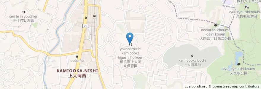 Mapa de ubicacion de 横浜市上大岡東保育園 en 일본, 가나가와현, 요코하마시, 港南区.