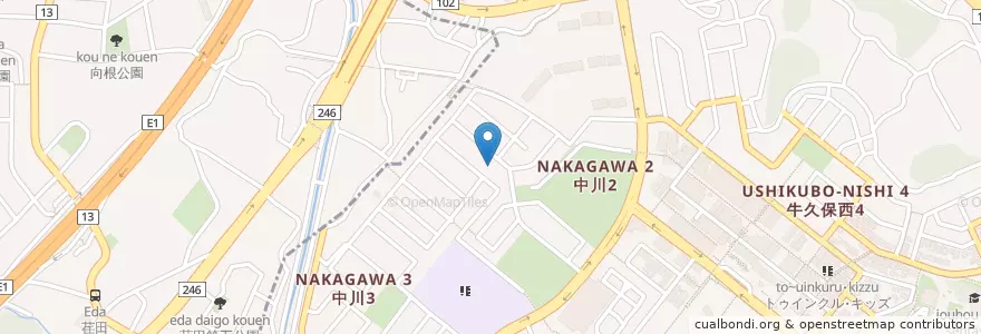 Mapa de ubicacion de 横浜市中川西保育園 en اليابان, كاناغاوا, 横浜市, 都筑区.