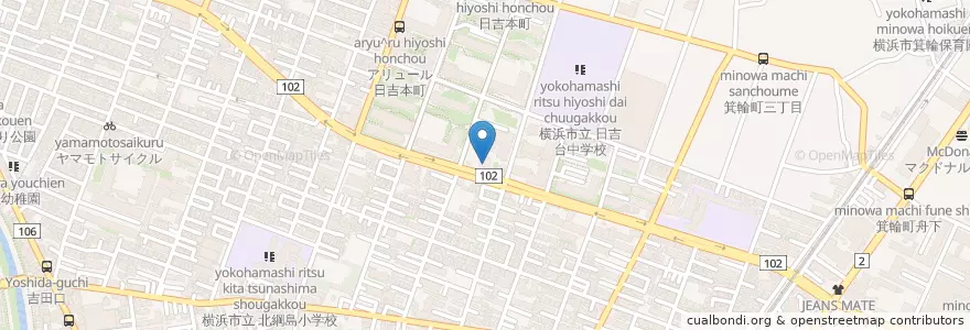 Mapa de ubicacion de 横浜市南日吉保育園 en Japon, Préfecture De Kanagawa, 横浜市, 港北区.