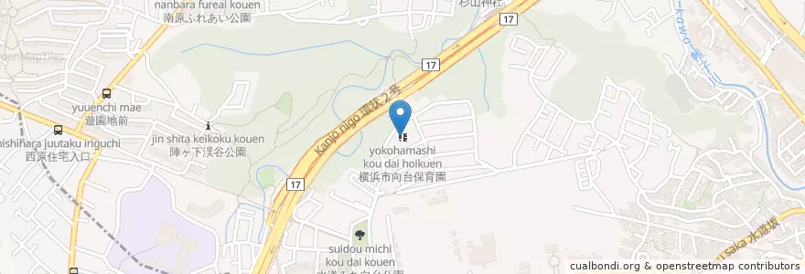 Mapa de ubicacion de 横浜市向台保育園 en Japan, 神奈川県, Yokohama, 保土ヶ谷区.