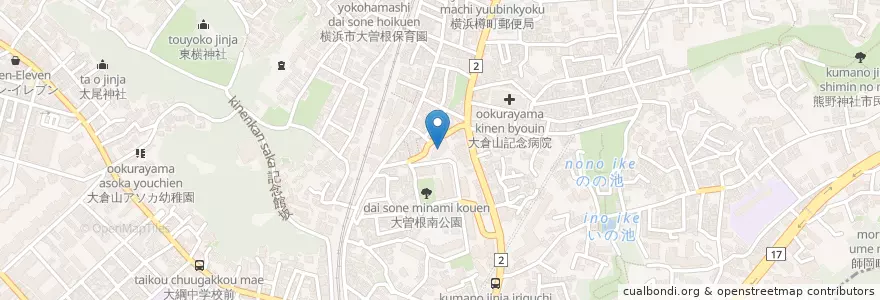 Mapa de ubicacion de 横浜市大倉山保育園 en ژاپن, 神奈川県, 横浜市, 港北区.