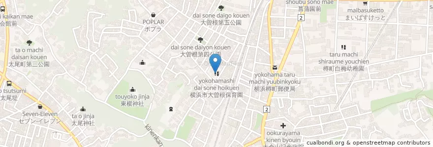 Mapa de ubicacion de 横浜市大曽根保育園 en Japon, Préfecture De Kanagawa, 横浜市, 港北区.