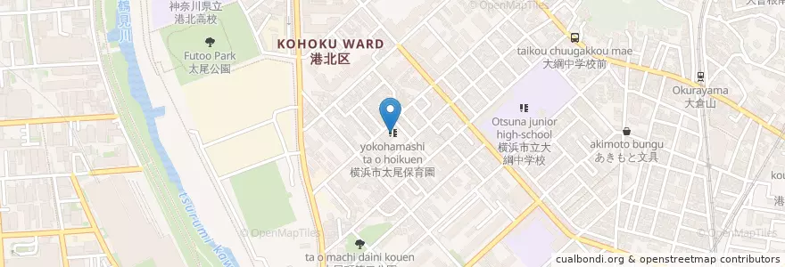 Mapa de ubicacion de 横浜市太尾保育園 en اليابان, كاناغاوا, 横浜市, 港北区.