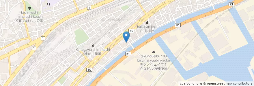 Mapa de ubicacion de 横浜市安全管理局神奈川消防署浦島消防出張所 en 日本, 神奈川県, 横浜市, 神奈川区.