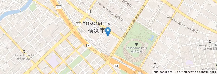Mapa de ubicacion de 横浜市役所内郵便局 en اليابان, كاناغاوا, 横浜市, 中区.