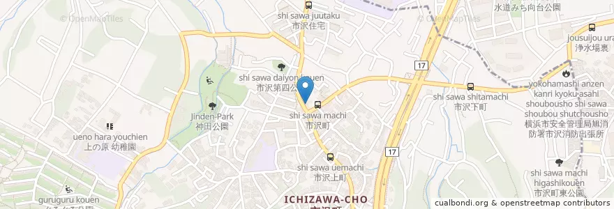 Mapa de ubicacion de 横浜市沢郵便局 en 日本, 神奈川縣, 横滨市, 旭区.