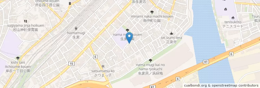 Mapa de ubicacion de 横浜市生麦保育園 en 일본, 가나가와현, 요코하마시, 鶴見区.