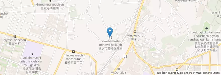 Mapa de ubicacion de 横浜市箕輪保育園 en 일본, 가나가와현, 요코하마시, 港北区.