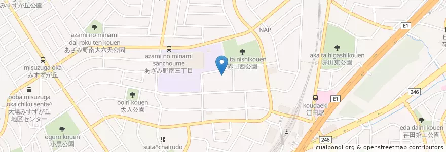 Mapa de ubicacion de 横浜市荏田北保育園 en Japon, Préfecture De Kanagawa, 横浜市, 青葉区.