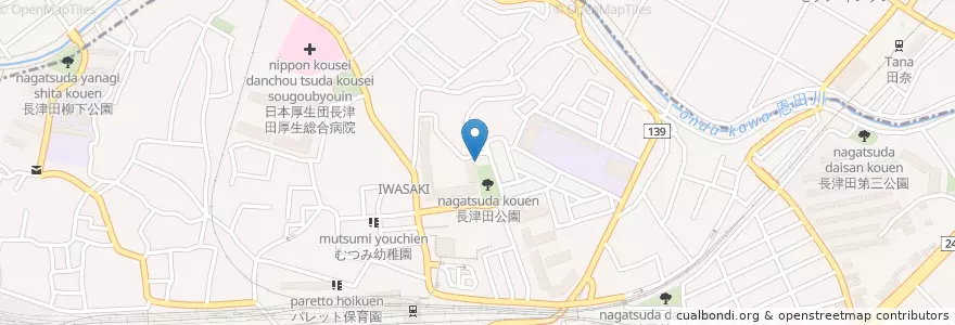 Mapa de ubicacion de 横浜市長津田保育園 en Japon, Préfecture De Kanagawa, 横浜市, 緑区, 青葉区.