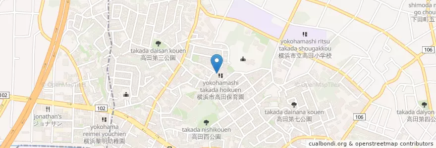 Mapa de ubicacion de 横浜市高田保育園 en 일본, 가나가와현, 요코하마시, 港北区.