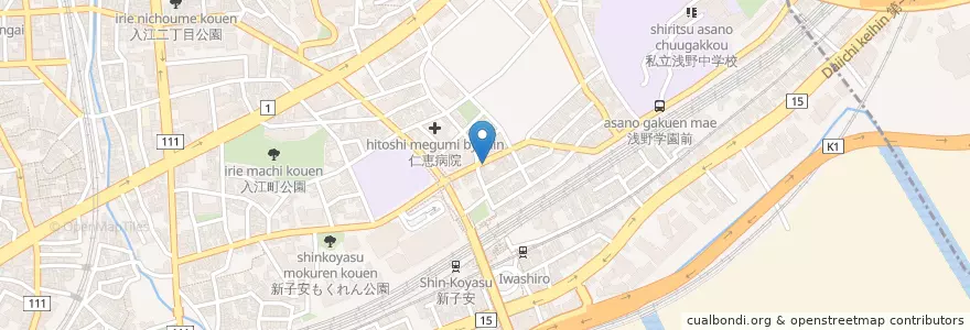 Mapa de ubicacion de 横浜新子安郵便局 en Japón, Prefectura De Kanagawa, Yokohama, 神奈川区.
