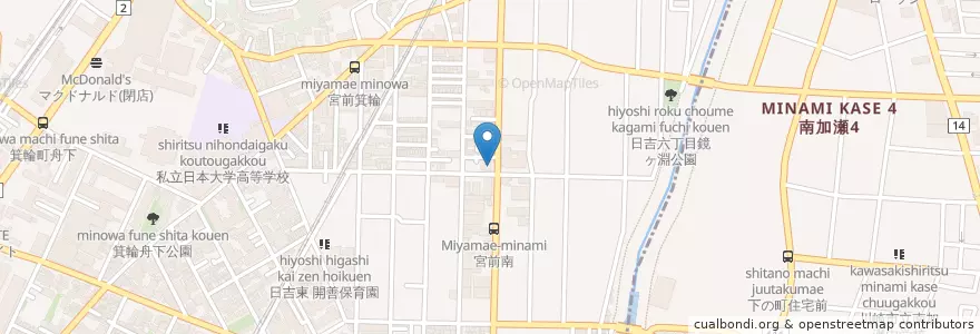Mapa de ubicacion de 横浜日吉七郵便局 en 日本, 神奈川縣, 横滨市, 港北区.