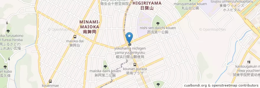 Mapa de ubicacion de 横浜日限山郵便局 en 일본, 가나가와현, 요코하마시, 港南区.