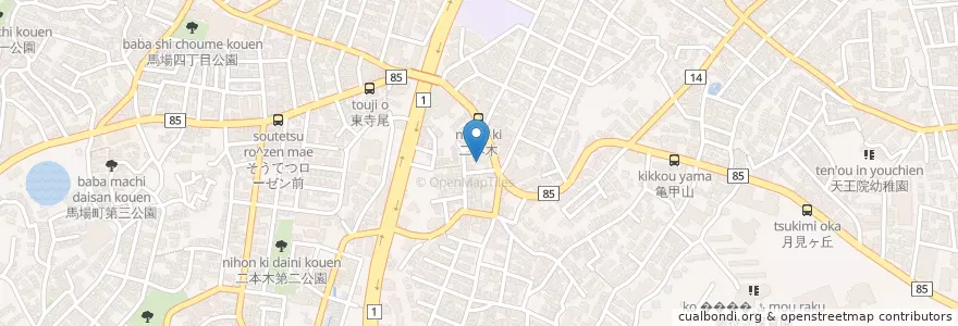 Mapa de ubicacion de 横浜東寺尾郵便局 en اليابان, كاناغاوا, 横浜市, 鶴見区.