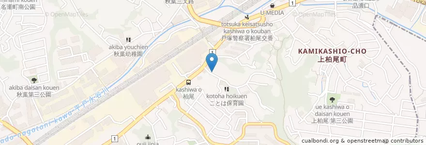 Mapa de ubicacion de 横浜柏尾郵便局 en Japan, 神奈川県, Yokohama, 戸塚区.