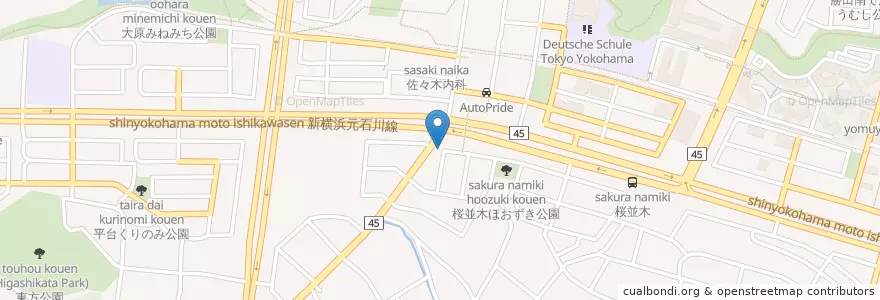 Mapa de ubicacion de 横浜桜並木郵便局 en Jepun, 神奈川県, 横浜市, 都筑区.