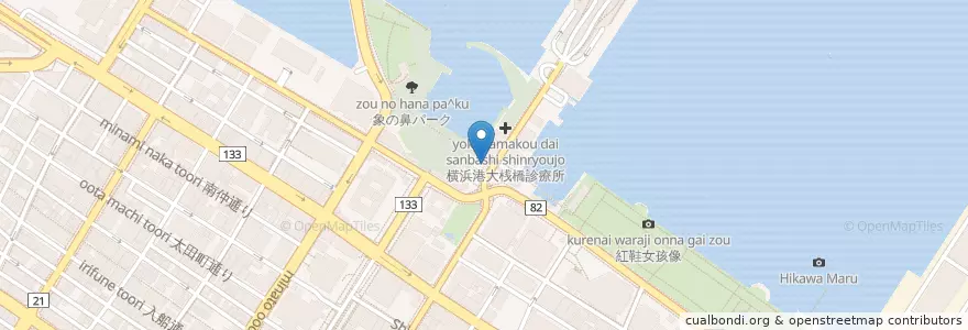 Mapa de ubicacion de 横浜水上警察署大桟橋交番 en Giappone, Prefettura Di Kanagawa, 横浜市, 中区.