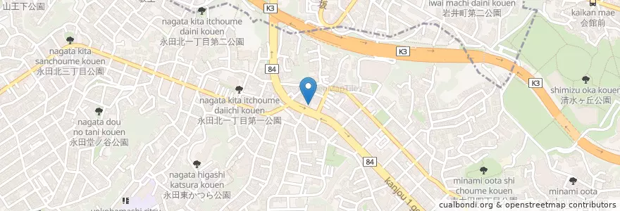 Mapa de ubicacion de 横浜永田郵便局 en Japon, Préfecture De Kanagawa, 横浜市, 南区, 保土ヶ谷区.