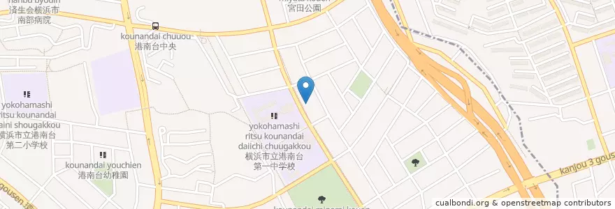 Mapa de ubicacion de 横浜港南台東郵便局 en 日本, 神奈川縣, 横滨市, 港南区.
