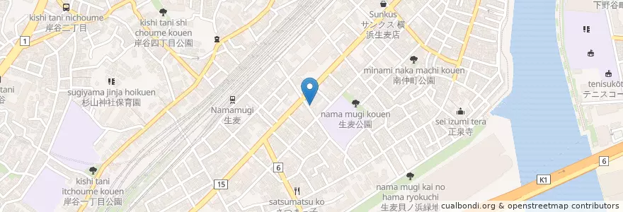 Mapa de ubicacion de 横浜生麦郵便局 en 日本, 神奈川県, 横浜市, 鶴見区.
