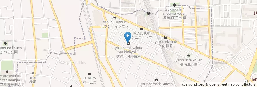 Mapa de ubicacion de 横浜矢向郵便局 en Japan, Kanagawa Prefecture, Kawasaki, Yokohama, Tsurumi Ward.