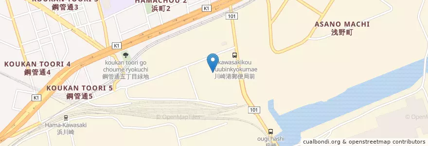 Mapa de ubicacion de 横浜税関川崎外郵出張所 en Japan, Kanagawa Prefecture, Kawasaki, Kawasaki Ward.
