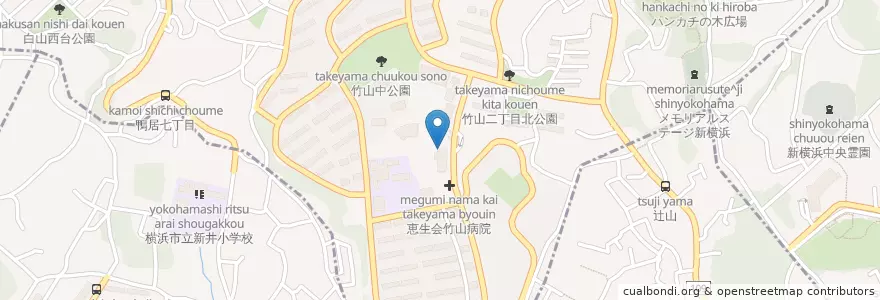 Mapa de ubicacion de 横浜竹山郵便局 en 日本, 神奈川縣, 横滨市.