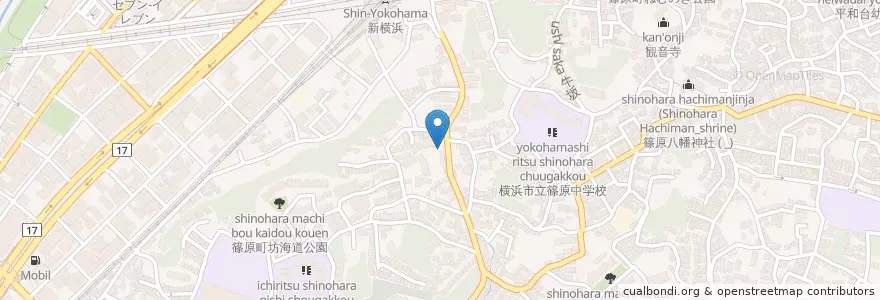 Mapa de ubicacion de 横浜篠原郵便局 en Japón, Prefectura De Kanagawa, Yokohama, Kohoku.