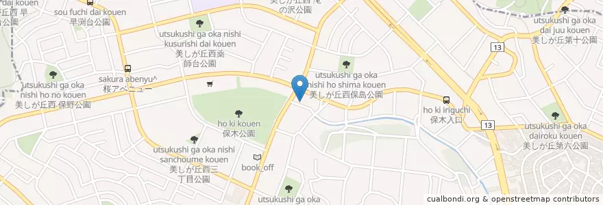 Mapa de ubicacion de 横浜美しが丘西郵便局 en اليابان, كاناغاوا, 横浜市, 青葉区.
