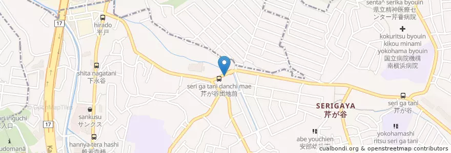 Mapa de ubicacion de 横浜芹が谷郵便局 en 일본, 가나가와현, 요코하마시, 港南区.